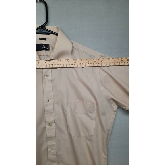 Ketch Striped Button Down Front Shirt Tan Size 15 / 32/33 - Picture 4 of 7